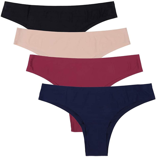 4psc Packwomen's Cheeky Bikini Panties Soft Underwear Lace Trim Thongs 