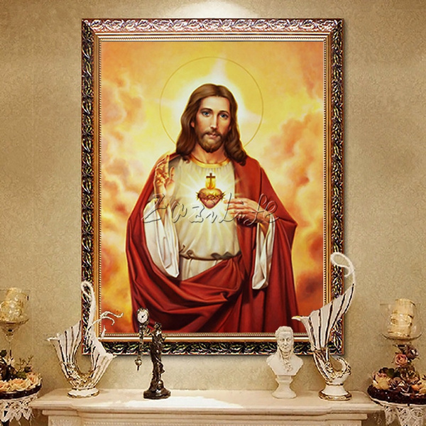 Jesus Christ canvas print painting poster and print of the Jesus sacred  heart wall art pictures for home decor quadros caudros No Frame