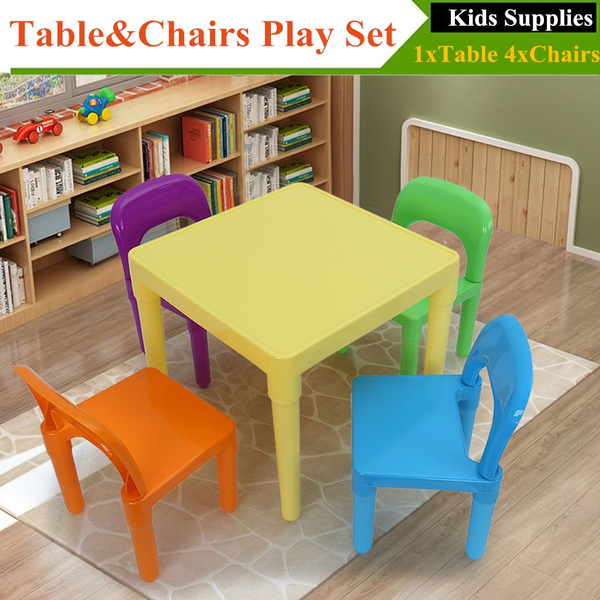 Kids Table &4 Chairs Play Set Toddler Child Toy Activity Study Furniture Indoor 