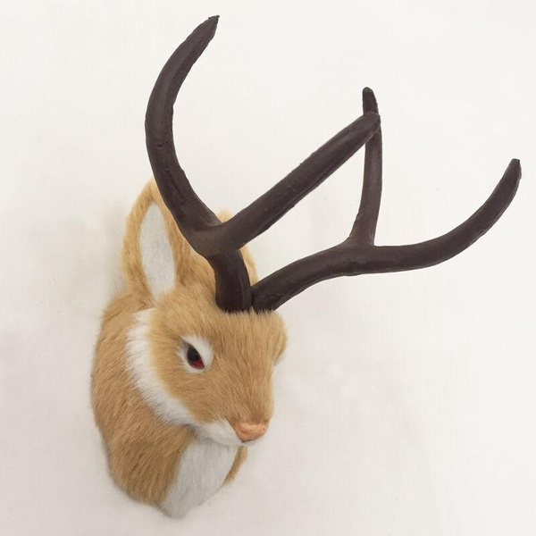 Brown JACKALOPE Head Mount Rabbit Realistic Animal Figurine Cabin ...