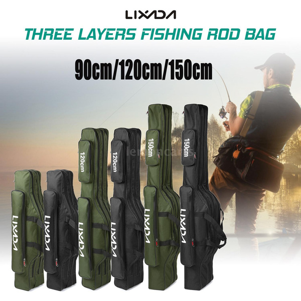 Lixada 3 Layers Fishing Pole Bag Portable Folding Rod Carry Case Fishing  Reel Tackle Storage Bag Case 90/120/150 CM