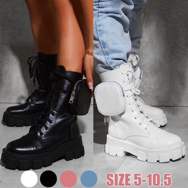Women Chunky Boots Fashion Pocket Platform Boots Women Ankle Boots