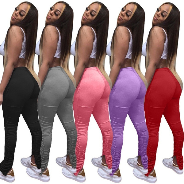 Stacked Leggings Joggers Stacked Sweatpants Women Ruched Pants Legging  Jogging Femme Stacked Pants Bodycon Trousers
