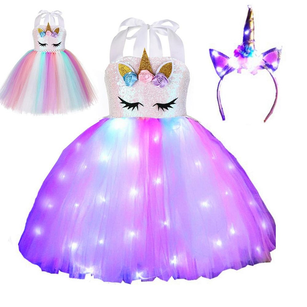 Details about   Rainbow Unicorn Tutu Dress Princess Birthday Costume With Headband
