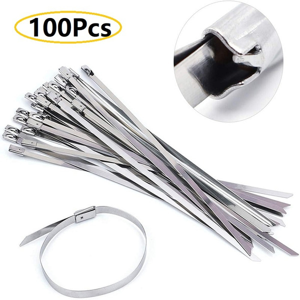 100PCS 4.6x300mm Stainless Steel Exhaust Wrap Coated Locking Cable Zip Ties 