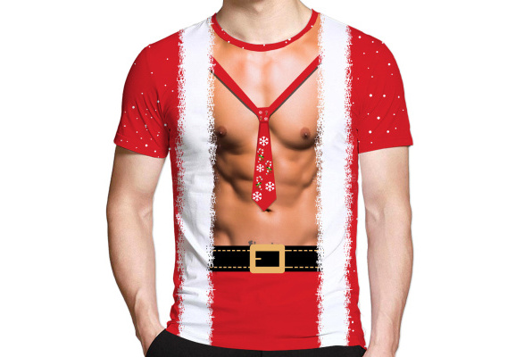 Mens Jacked And Jolly T Shirt Funny Xmas Buff Ripped Santa Claus Exercise  Tee For Guys Graphic Tees 