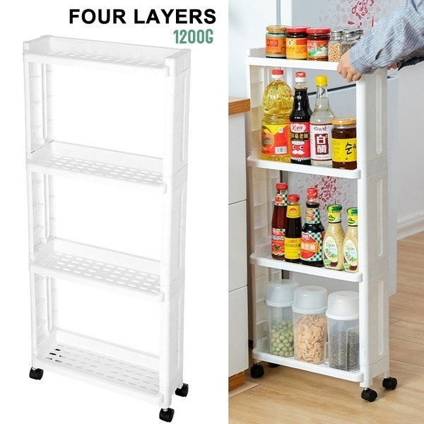 3/4Tiers Mobile Shelving Unit Slim Slide-Out Storage Tower Pantry Shelves Cart 