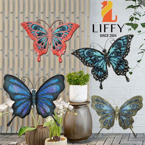 Metal Butterfly Wall Art Outdoor Garden Fence Decorations Glass