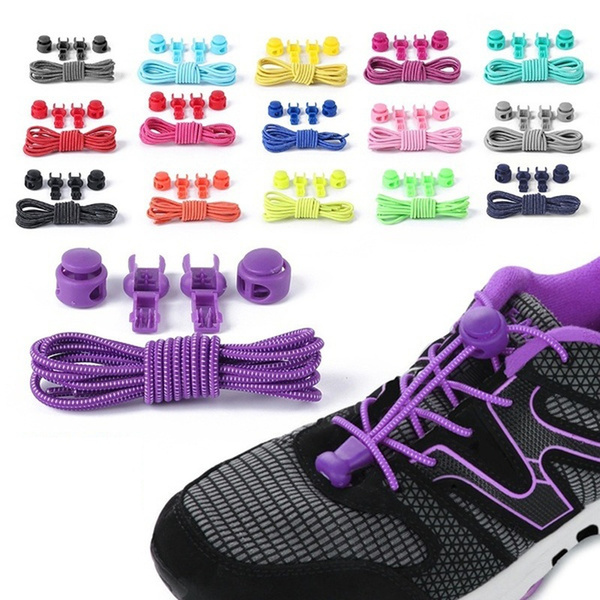 1 Pair  Elastic No-Tie Locking Shoelaces Shoe Laces With Buckles For Sport Shoes 
