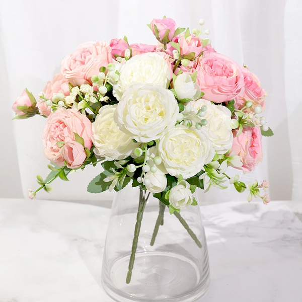 Pink and white fake deals flowers