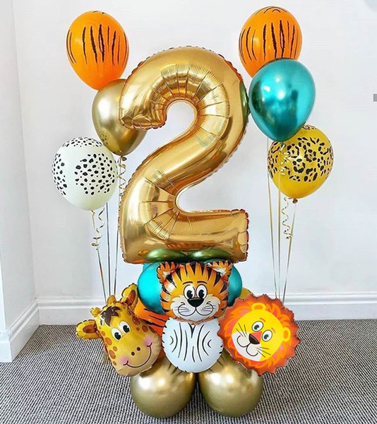 18pcs Jungle Animal Balloons Set Chrome Metallic Latex Balloon 30inch ...