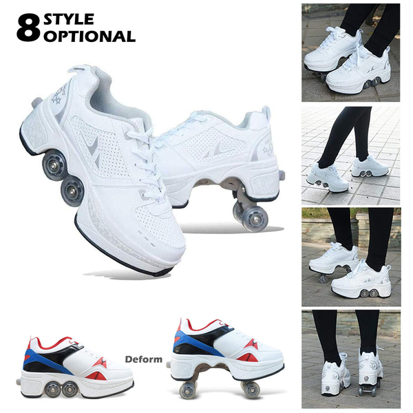 Portable Deformation Roller Skate Shoes Parkour Roller Shoes Sneakers With  Four Wheels Running Shoes ​For Unisex Children Shoes
