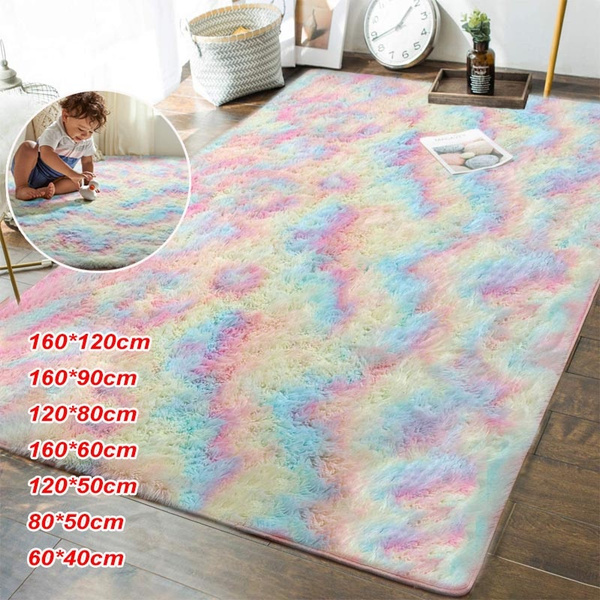 Rainbow Fluffy Rugs Anti-Skid Shaggy Area Rug Dining Room Home Carpet Floor Mat 