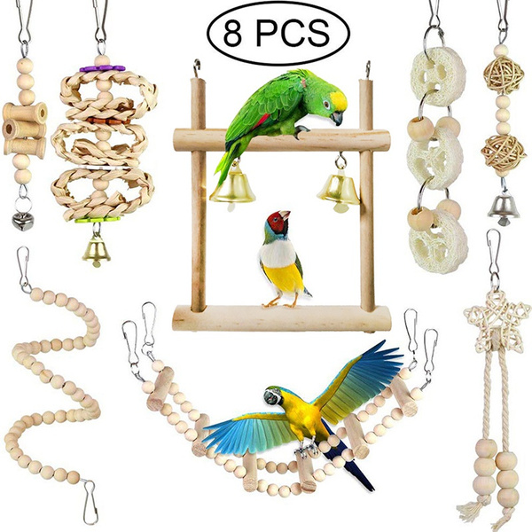 Picture of 8PCS Parrot Macaw Cage Chew Toys Pet Bird Swing Scratcher Bites Toy | Wish