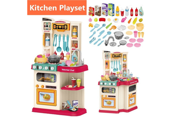 Role Play Kids Kitchen Playset With Real Cooking And Water Boiling Sounds RED 