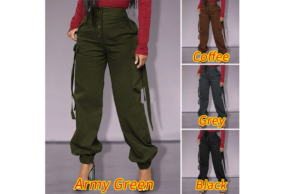 Women's Casual High Waist Solid Color Street Fashion Cargo Pants