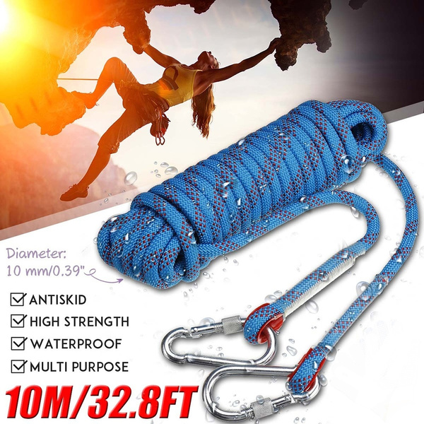 10M 10mm Climbing Rope Rappelling Rope Auxiliary Rope With Carabiners 