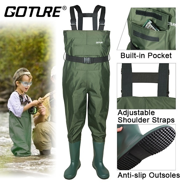Children Fishing Chest Waders 2 Layer Waterproof Wader Lightweight  Coveralls Hunting Wading Pants Kit for Fly Fishing,Hunting,Mud Games