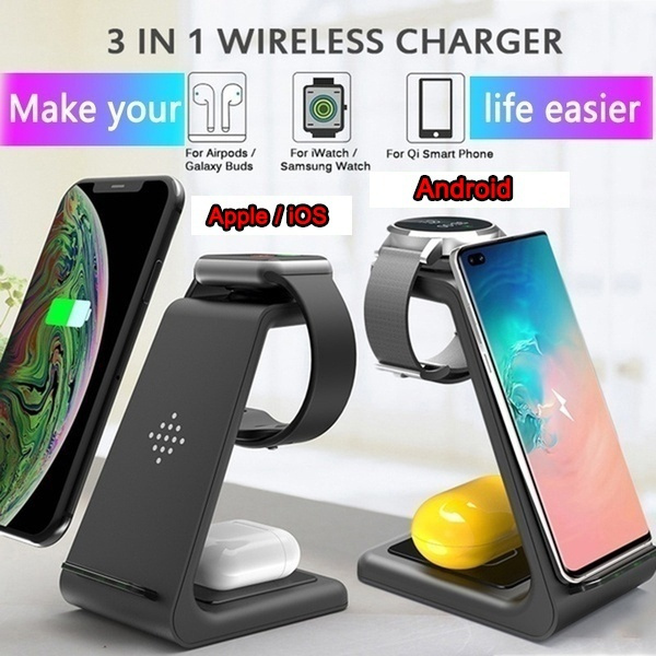 3 in 1 Wireless Charger For iPhone 12 Max iPhone12 AirPods Apple Watch 5 4  3 Wireless Charging Stand for iWatch iPhone 12 Pro/Xr/Xs Max Samsung Galaxy  S20 | Wish