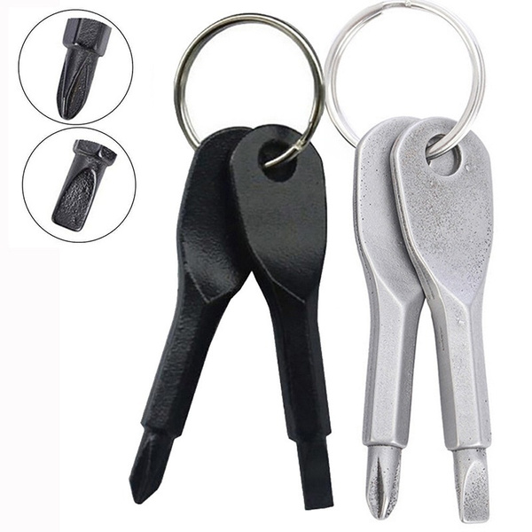 2Keys Stainless Steel Keychain Pocket Tool Screwdriver EDC Outdoor Multifunction 