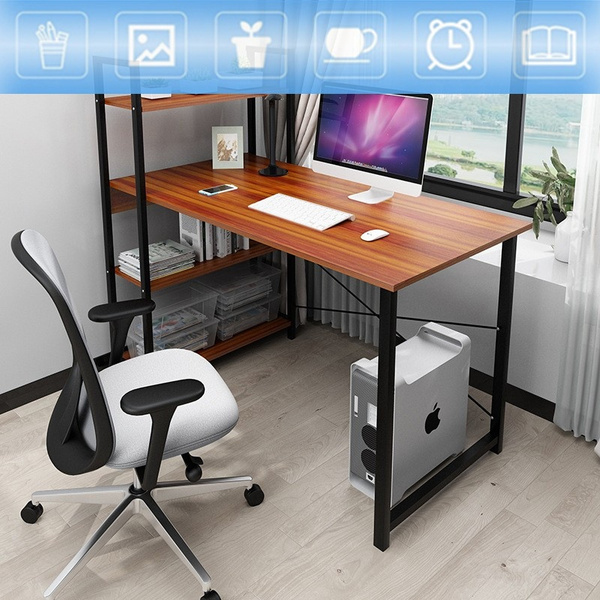Computer Desk With One Tier Storage Shelves Bedroom Modern Large Office Desk Computer Table Laptop Studying Writing Desk Workstation With Bookshelf And Tower Shelf For Home Office White Coffee Wish