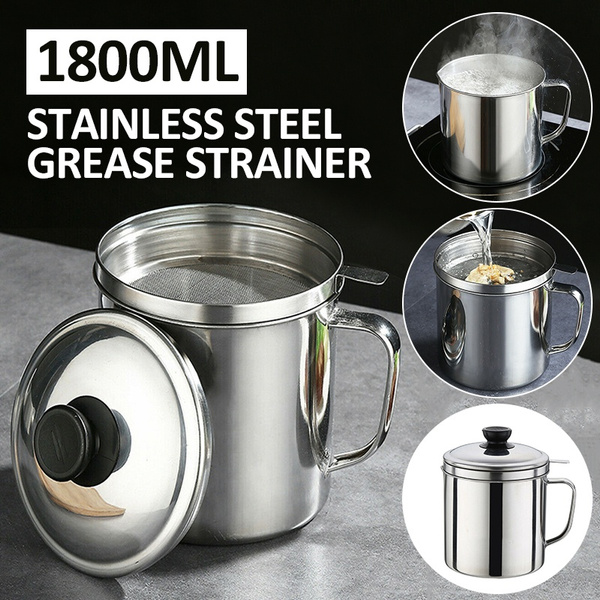 1800ml Kitchen Stainless Steel Cooking Oil Filter Container Grease Strainer Pot 