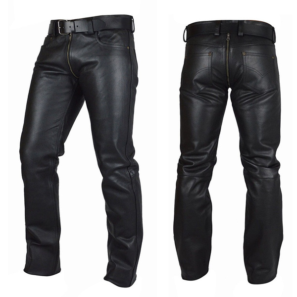 Mens Tooling Leather Carpenter Pants Black Bikers Leather Pants Punk ...