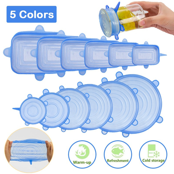 6PCS Silicone Stretch Lids Universal Silicone Food Wrap Bowl Pot Lid  Silicone Cover Pan Cooking Kitchen Accessories