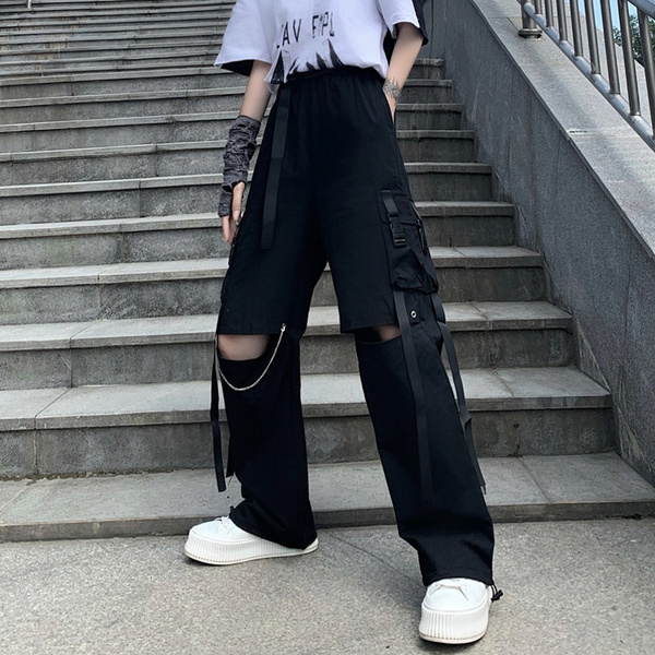 Women Wide Leg Pants Cargo Drawstring 