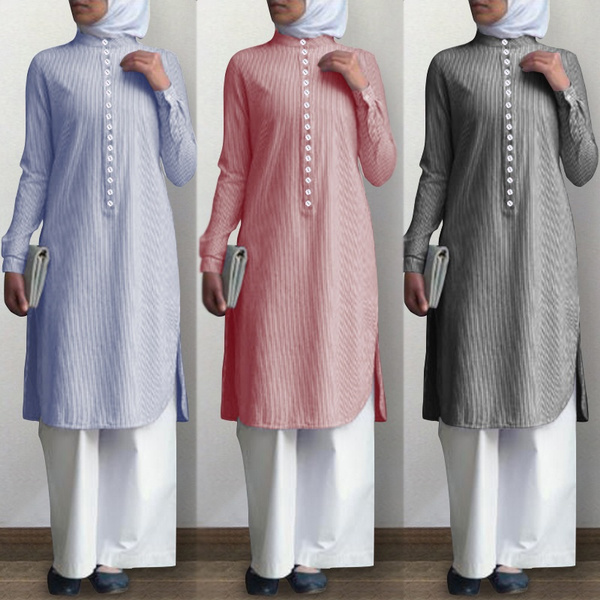 Long Blouse Shirt Women Muslim, Muslim Blouse Long Sleeve