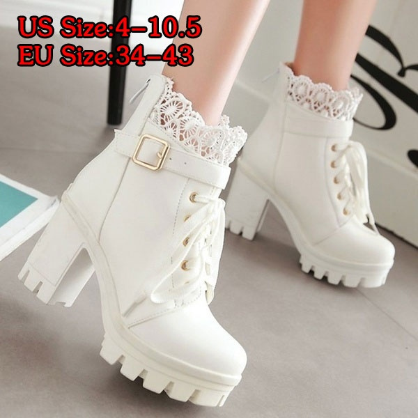 New Fashion Women s Thick High Heel Ankle Boots Ladies Leather