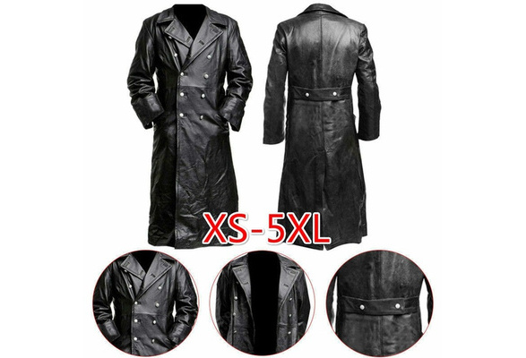 Classic Officer Mens Long Black WW2 German Leather Trench Coat 