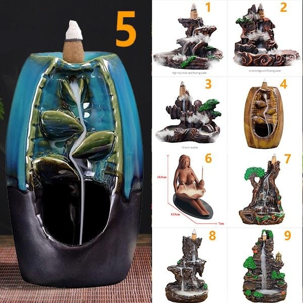 Ceramic Incense Burner Holder Buddhist Sandalwood Cones Backflow Censer Decor 