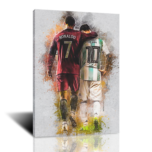 Frame-style1 Superstar Ronaldo And Messi Football Sports Poster Canvas Poster Wall Art Decor Print Picture Paintings for Living Room Bedroom Decoration 12×18inch 30×45cm 