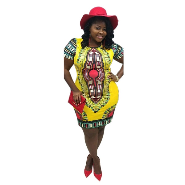 Sexy Women Traditional African Printing Dashiki Bodycon Short Sleeve Slim Dress African Dresses 6317