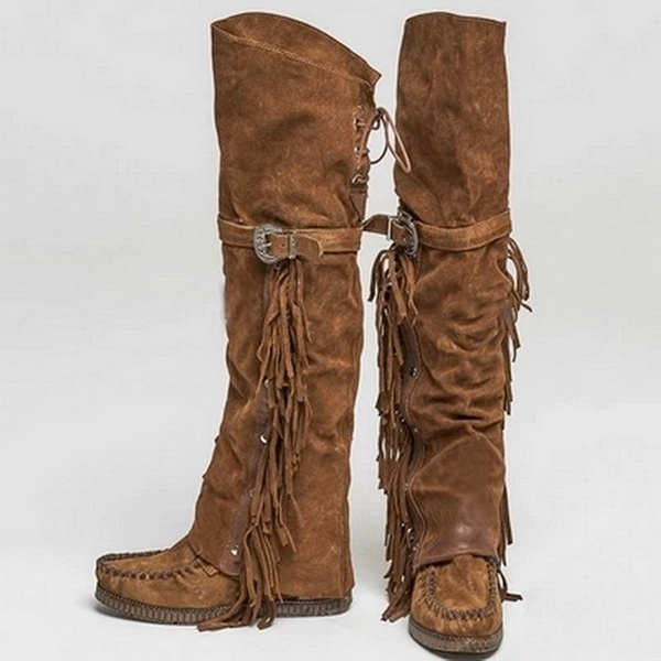 Tassel knee hot sale high boots