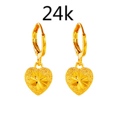 24kgold, yellow gold, Heart Shape, Hoop Earring