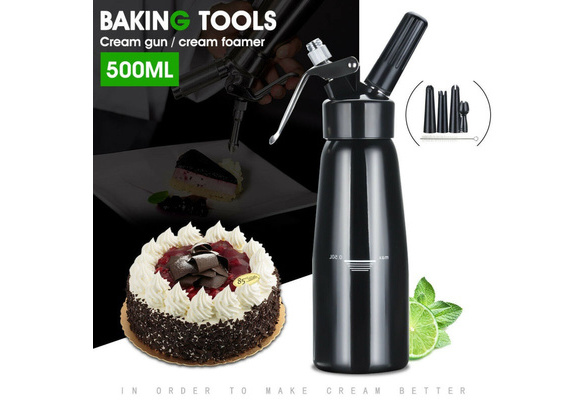 500ml Aluminum Alloy Cream Whipper Coffee Dessert Fresh Cream Butter  Dispenser Whipper Foam Maker Generator Spray Gun Tool With Cleaning Brush