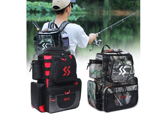 Sougayilang Fishing Tackle Backpack Waterproof Tackle Bag Storage with 4  Trays Tackle Box and Protective Rain Cover for Camping Hiking - Camouflage