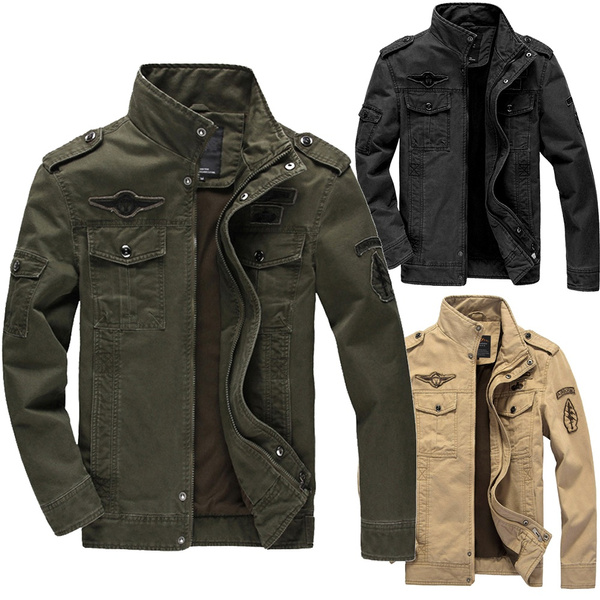 Men's Spring Autumn  Outwear Military Jackets Casual Cotton Collar Jacket Coat 