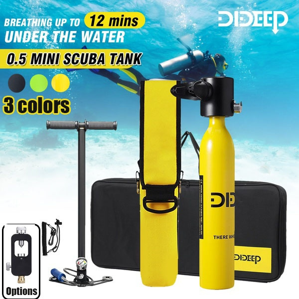 Duikfles met submasker Mini-duikfles, 0,5 l herbruikbaar, ongeveer 6-10 minuten onder water Ademhaling binnen 30 ft duikdiepte, kleine duikfles Duikflessen for ondiep water duiken(Green