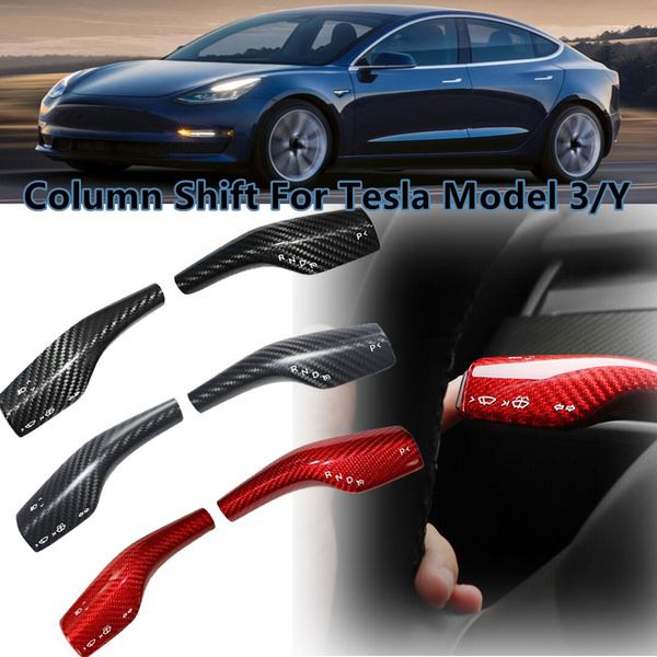 Matt Style Model 3 Gear Shift Cover Accessories Best Steering Wheel Interior Decoration ABS Black Shiny Frame Patch Glossy Carbon Fiber Column Shift Modification RCCT Tesla Model Y 
