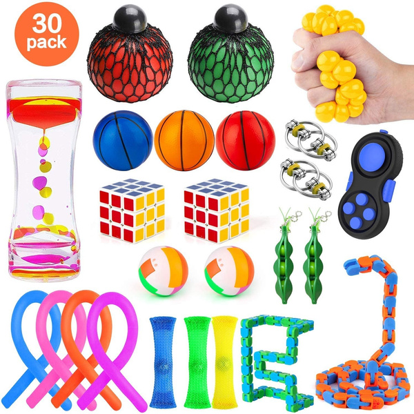 30 Pack Fidget Toys Set Sensory Toys Bundle For Kids Adults Stress Relief And Anti Anxiety Hand Toys Liquid Motion Timer Fidget Pad Snake Cube Puzzle Balls Cube Wish