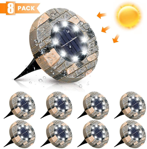 Solar Ground Lights, 8 LED Disk Solar Lights Solar Ground Lighting ...
