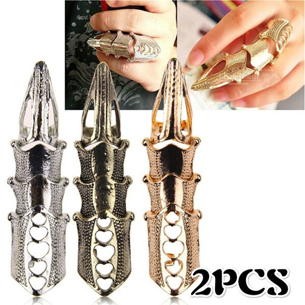 Rockible – Lot De 2 Bagues Articulées Homme Argent & Noir Style Punk Armour, Longueur 4 Cm