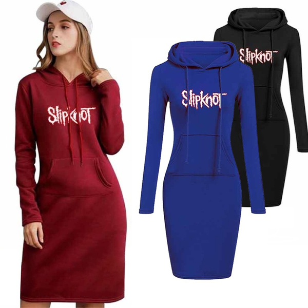 New Fashion Women Hoodie Dress Slipknot Printed Long Sleeve Hoodie Pullover Dress Slim Type Dress Autumn and Winter Casual Dress