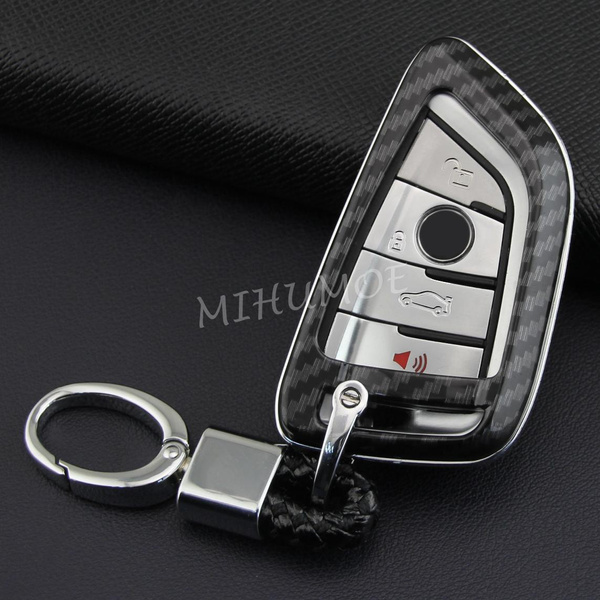 Carbon Fiber Car Key Fob Cover Case Chain For BMW 1/2/3/4/5/6/7/8 ...