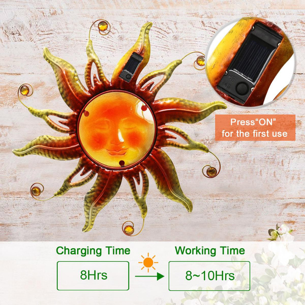 LIMEIDE Solar Sun Face wall decor outdoor, Wall Mount Metal Sun Wall ...