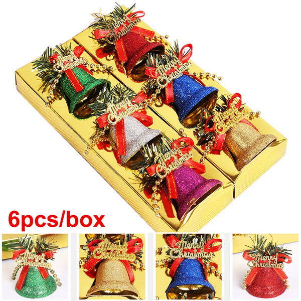 6Pcs/box New Christmas Bell Christmas Decoration Colorful Dusted ...