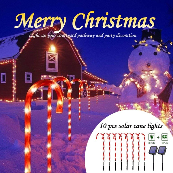 Solar Candy Cane Lights Outdoor Lighted Canes Power Pathway Waterproof Decorations Light Up Party Wedding Festival Wish Solar Candy Cane Lights Outdoor, Large Outdoor Candy Cane Decorations